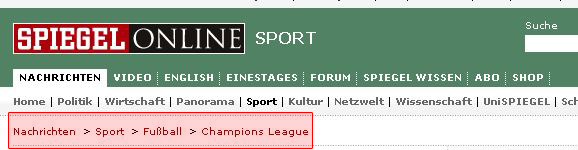 Die Breadcrumb-Navigation von Spiegel